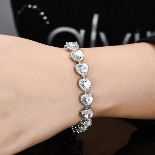 Fashion Platinum Plated Links Chain Heart Shape Clear Cubic Zirconia Tennis Bracelet (JDS949WHITE)