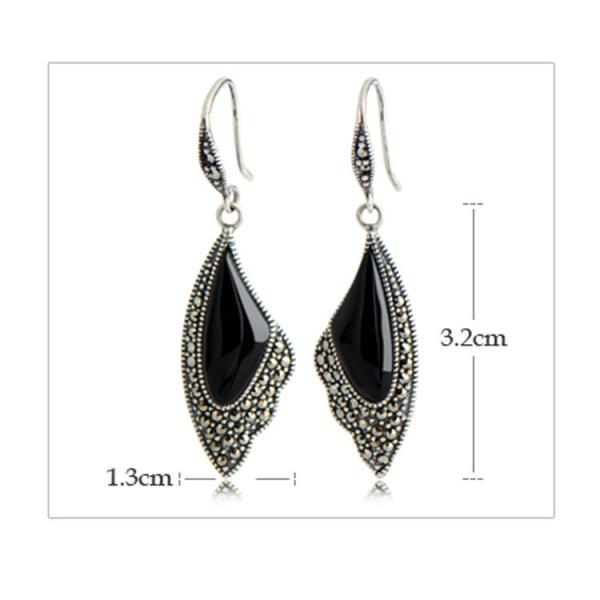 Sterling Silver Black Onyx Drop Earrings Wing Style Women Jewelry ( E019362BLACK)
