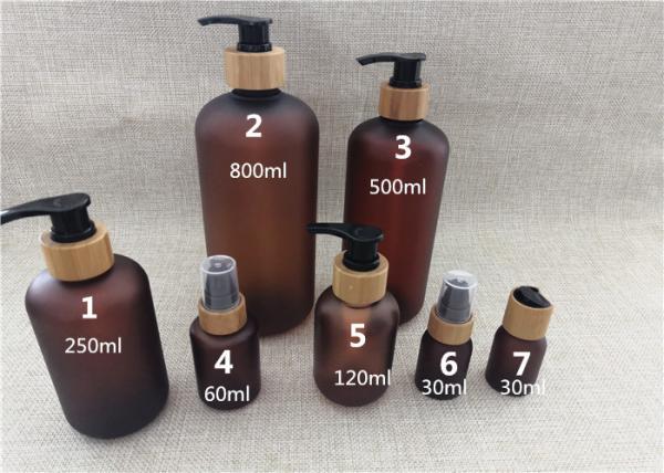 Amber Color Frosted Plastic Bottles Bamboo Pump Hot Stamping Surface