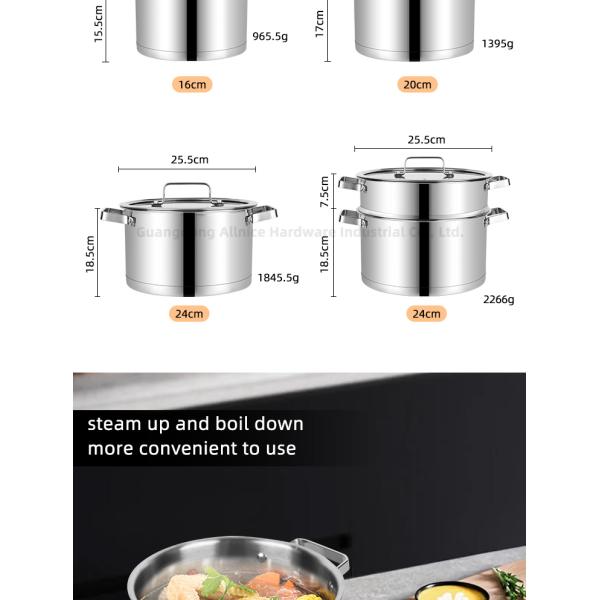 Multifunction Kitchen No 304 Stainless Steel Cooking Pot Set Soup Pot Steamer Pot Cookware Set With Glass Lid