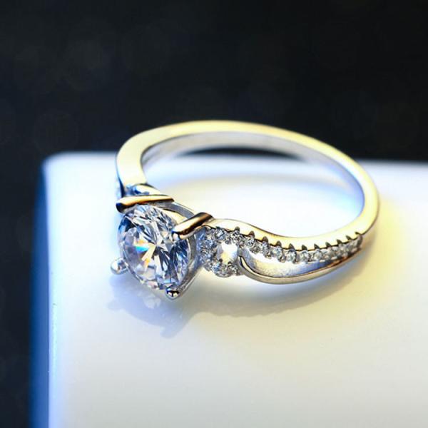 Women Sterling Silver Created White Sapphire Engagement Ring (RE111)