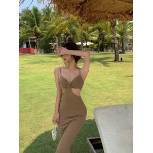 Stitching Sling Side Air Slim Womens Vacation Dresses