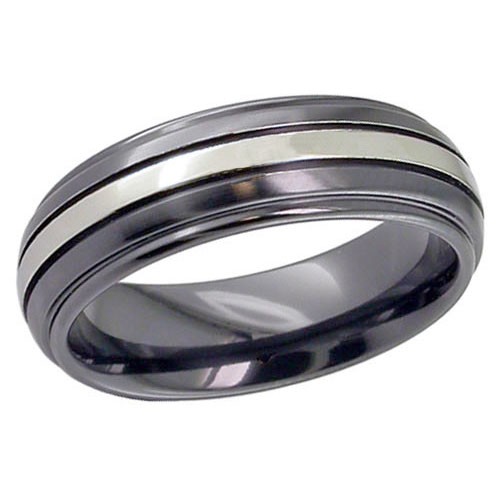 Tagor Jewelry Made Customize Shiny Brushed Wedding Engagement Black Zirconium Rings