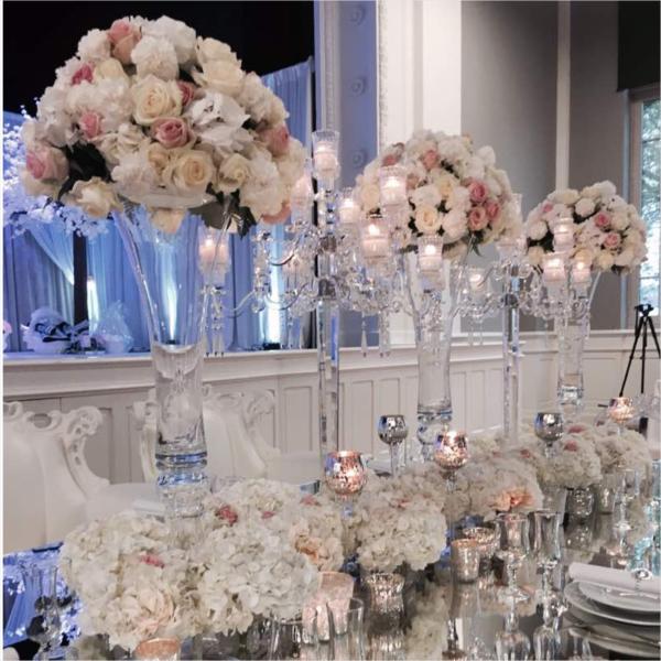 9 Arm Crystal Candelabra Black Candle Stand Wedding Table Centerpieces