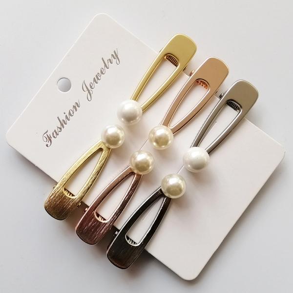 Gold small metal hair clips for thick hair clutcher Geometric pearl hair claw 5.2x1.5cm