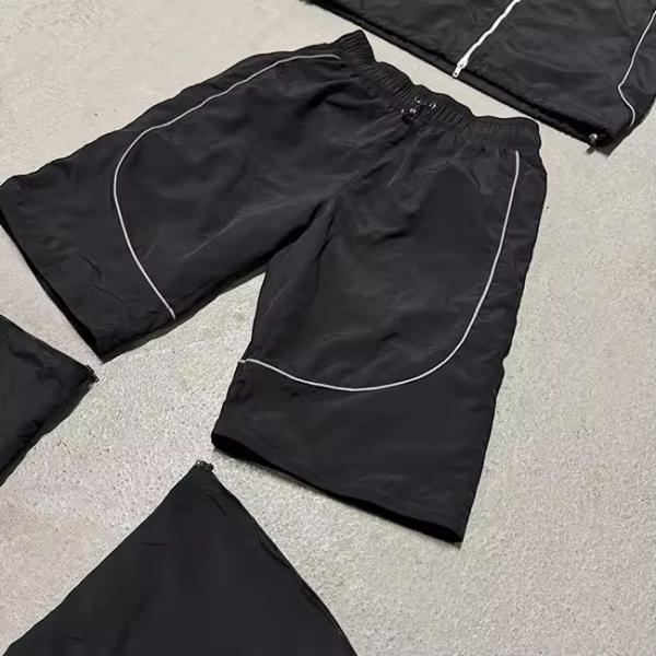 Custom 3m Lightweight Reflective Detachable Zipper Nylon Shorts Sweatsuit Men Windbreaker Jacket Nylon Track Pants Tracksuit