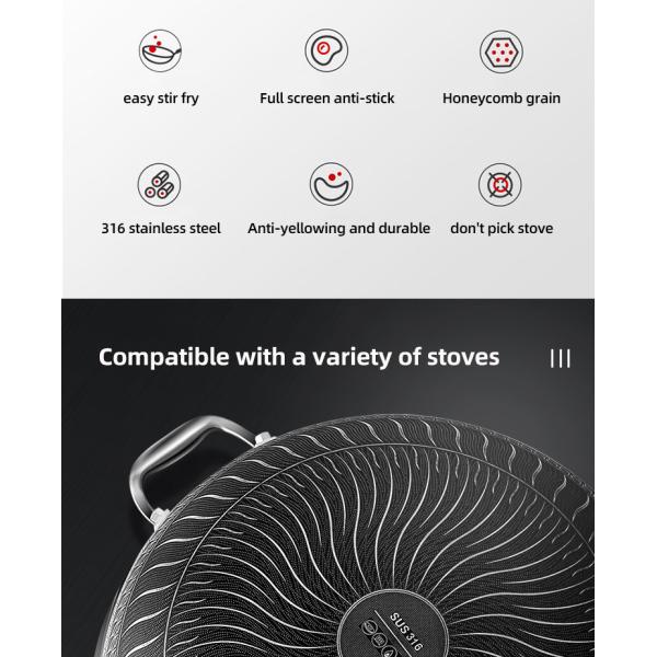 High Capacity Kitchen Wok Pan 18 / 10 Stainless Steel Non Stick