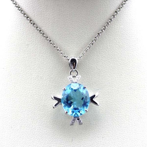 Women Jewelry 10x12mm Oval Blue Topaz Cubic Zircon Pendant Necklace (E07P)