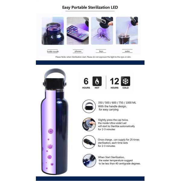 Customized Ultraviolet UV-sterilized Stainless Steel Insulated Cup Outdoor Sports Handle Large-mouth Bottle Sterilized Insulated Cup By The Manufactur