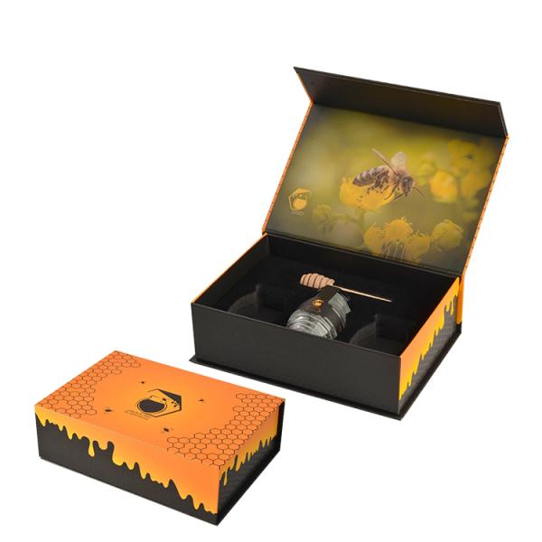 Black Orange Custom Magnetic Closure Gift Boxes Matte Foldable Packaging Box For Honey