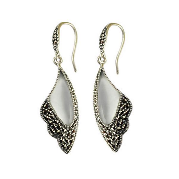 Sterling Silver White Agate Drop Earrings Wing Style Women Jewelry ( E019362WHITE)