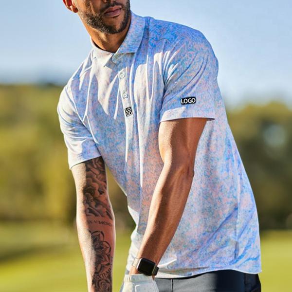 Custom High Quality Polyester Spandex Blade Collar Golf Polo Shirt Wholesale Men Sublimation Printed Golf Shirt