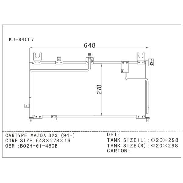 B02H-61-480B Auto AC Condenser For Mazda 323 1994 , 16mm Thickness