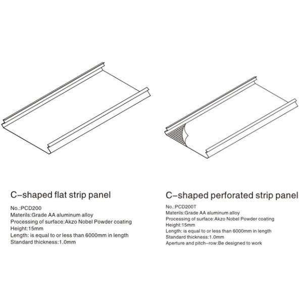 Wooden C - shaped Closed Aluminium Strip Ceiling Straight / Beveled angle