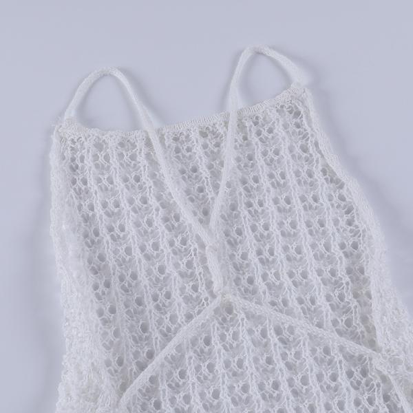 Hollow Perspective Women's Beachwear Dresses , 99cm White Knitted Beach Dress