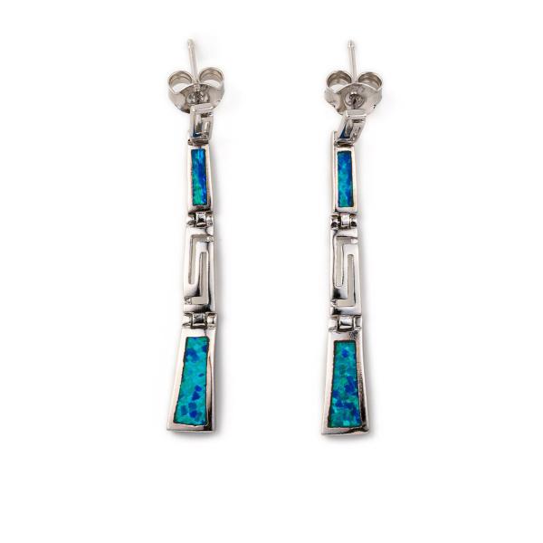 Retro Greek Key Curvy Silver Blue Fire Opal Dangle Earrings High Quality Jewelry For Women