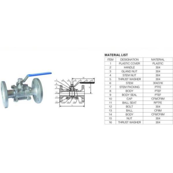 Full Bore 1/2" SS304 3PC Flange Type Ball Valve , Blow Out Proof Stem