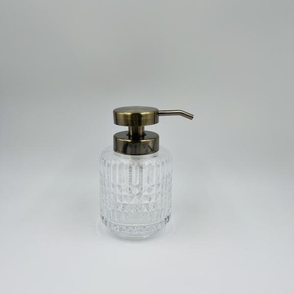 Glass Clear Bathroom Accessories Set Round Shape Diamond Pattern And Stripe Glass Soap Dispenser