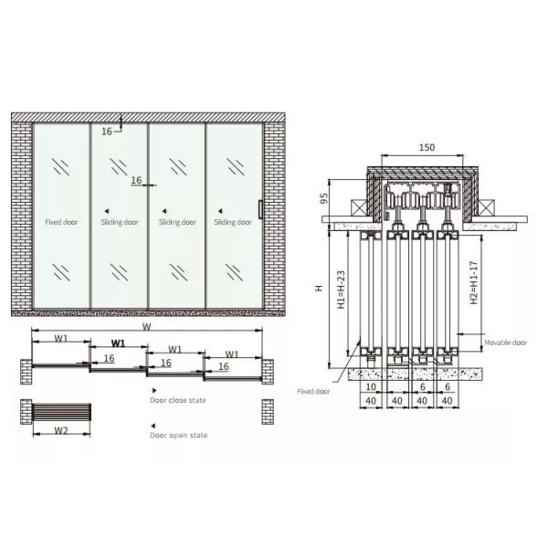 Interior Frameless Tempered Glass Sliding Door Synchronous Soft Closing