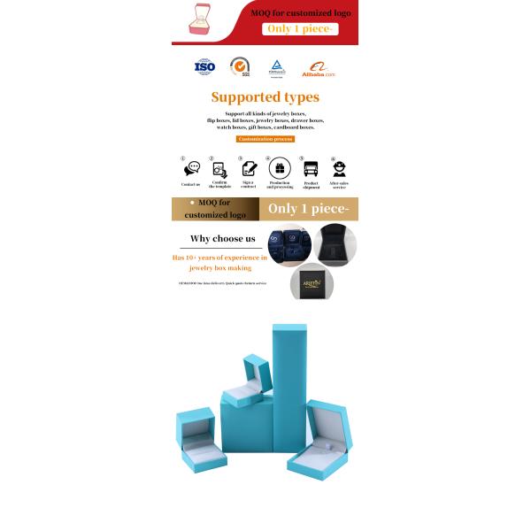 Handmade Eco Cardboard flip sky blue Jewelry Box customizable jewellery box