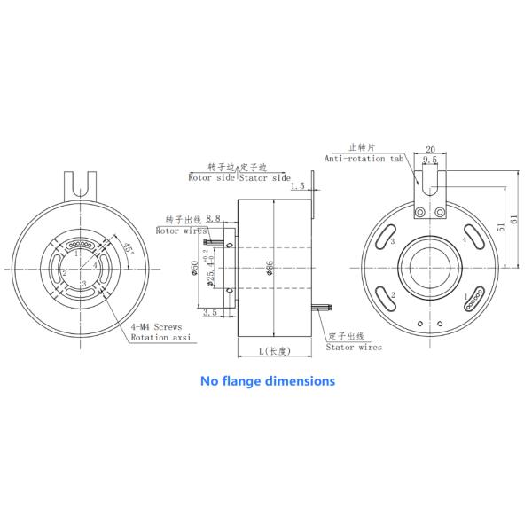 Center Hole 25.4mm Over Axis Rotary Slip Ring 250rpm Speed 6 Channels