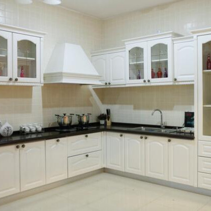 2m HPL High Gloss Pvc Kitchen Cabinets With Drawer Contrasting Countertops And Island