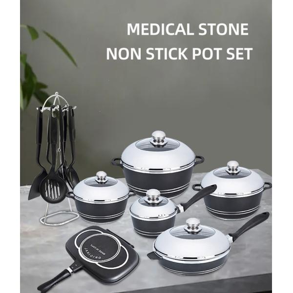 Multifunction 23 Pcs Medical Stone Non Stick Pot Set Cookware Set Aluminum Cooking Pot Set