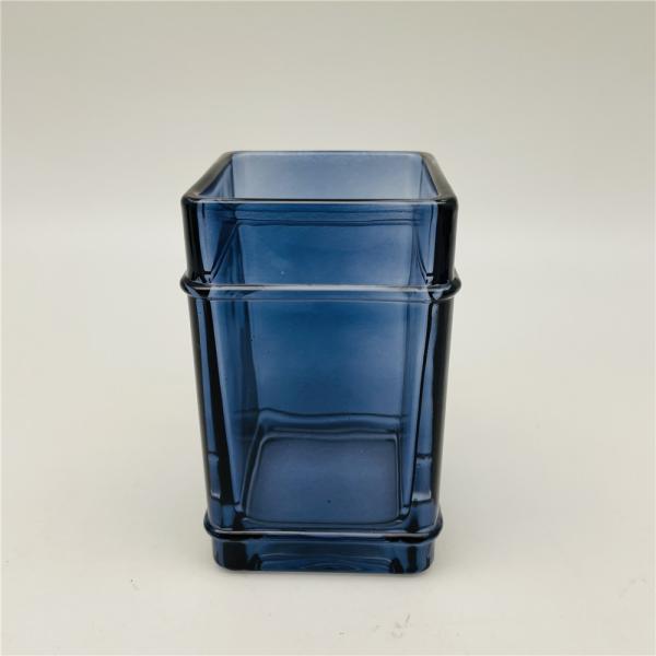 Glass Bathroom and Hotel Accessories Set in Pale Blue Square Shape with Nickel Apothecary Head Soap Dispenser