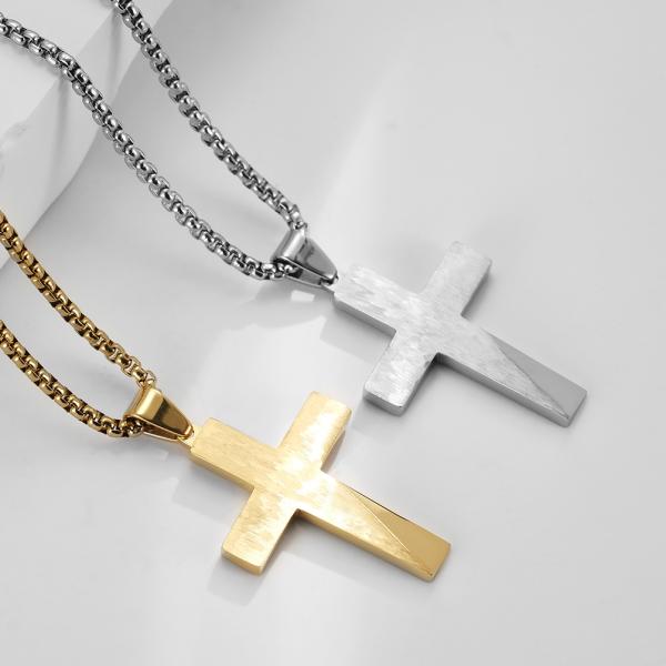 Stainless Steel Cross Necklace for Men Satin and Polished Christian Jewelry