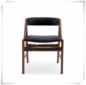 Seating chair by Ash wood and Black leather in Nordic design