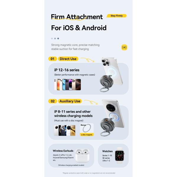 ESSAGER Z19 15W Magnetic Wireless Charger with Retractable Cable