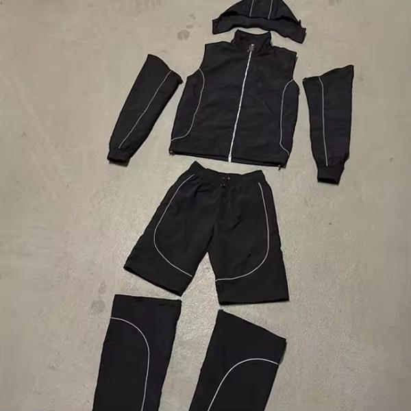Custom 3m Lightweight Reflective Detachable Zipper Nylon Shorts Sweatsuit Men Windbreaker Jacket Nylon Track Pants Tracksuit