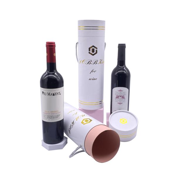 Gold Foil Paper Box Packaging Custom Logo Tube Wine Packaging Box