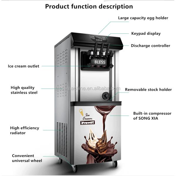 Soft Serve 3 Flavor Ice Cream Machine with Super Performance and High Output in 2022