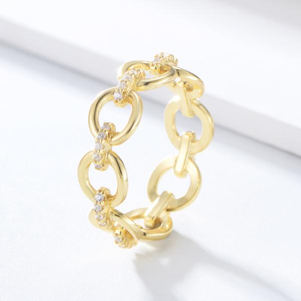 Delicate Chain Shape CZ Diamonds Eternity Rings 925 Sterling Silver for Men's Jewelry