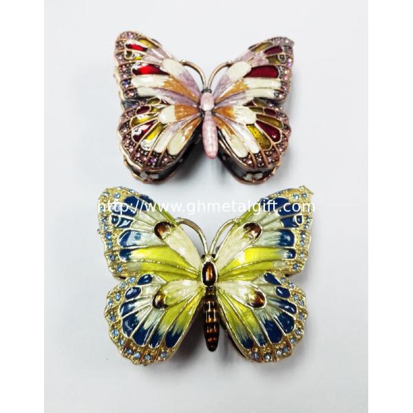 Colorful Butterfly Metal Alloy Jewelry Box Butterfly Trinket Box