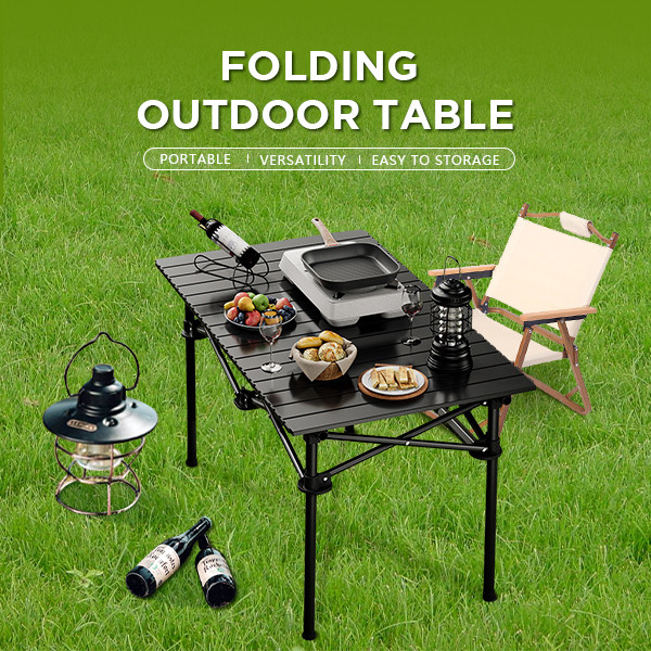 Small foldable camping table folded view