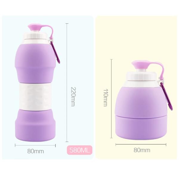 580ml Food Grade Silicone Collapsible Water Bottle 78x220mm