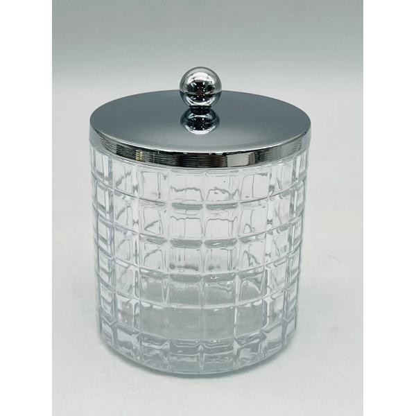 Clear Glass Bathroom Countertop Accessories with Big Checker Box Cotton Jar Tumbler Soap Dish BSCI Certified Round Shape