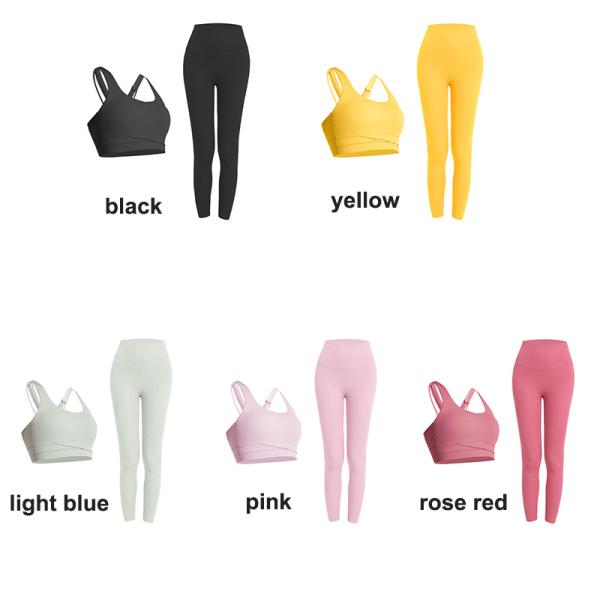 Solid Color Women's 2 Piece Yoga Set Sexy Cross Back Bra Sports Clothes Yoga Leggings