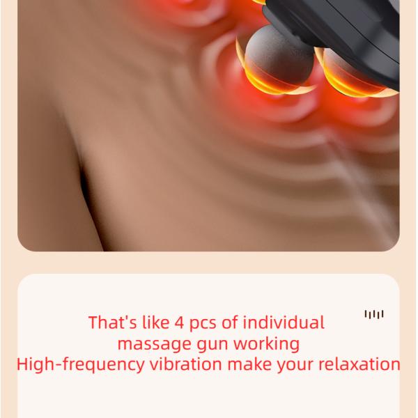 High Frequency Cordless Handheld Electric Massage Gun Deep Tissue 4 Head Massage Gun