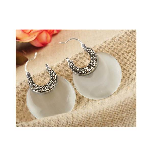 Sterling Silver White Opal Hoop Earrings(XH021046W )