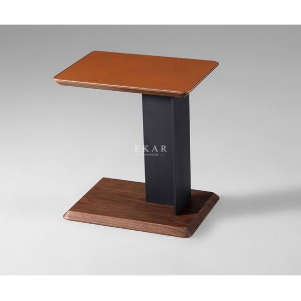 Contemporary Living Room Leather Stainless Steel Side End Table