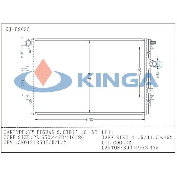 2010 Volkswagen Tiguan Cooling Brazed Aluminum Car Radiators 5n0121253f/H/L/M