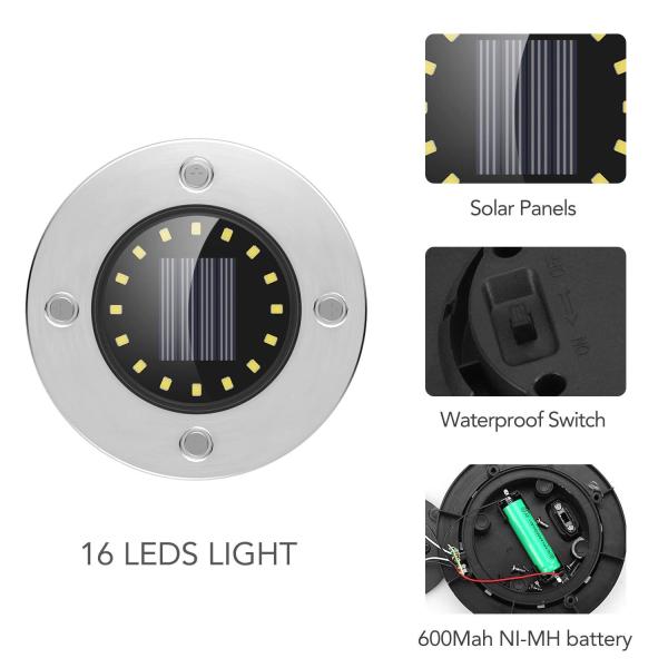 Ip65 Solar LED Inground Light 80 Lumen 8-10 Hours Recharging Time 12LED