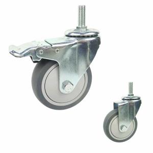 Quality M12 Threaded Stem Locking Grey Soft Trolley Wheels 4 Inch Ball Bearing TPR Caster Wheels With Covers wholesale