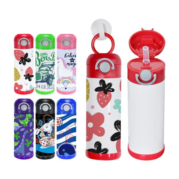 12 Oz 350ml Stainless Steel Insulated White Blanks Kids Sublimation Water Bottle With Bouncing Lid And Straw