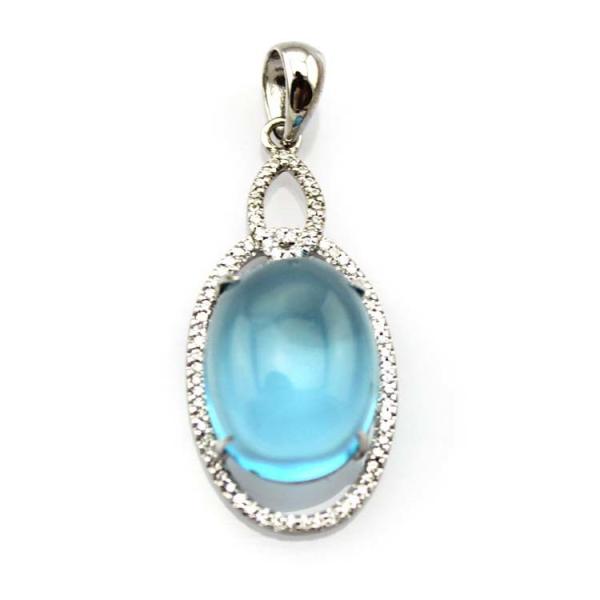 925 Silver Pendant 12mmx15mm Oval Dome Blue Topaz Cubic Zirconia (PSJ034)