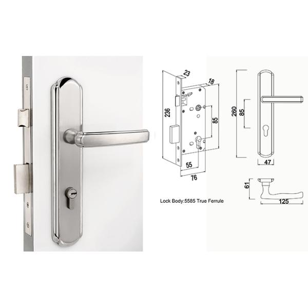 Satin Stainless Steel Mortise Door Lock Set With 116×55 mm Lever Handle