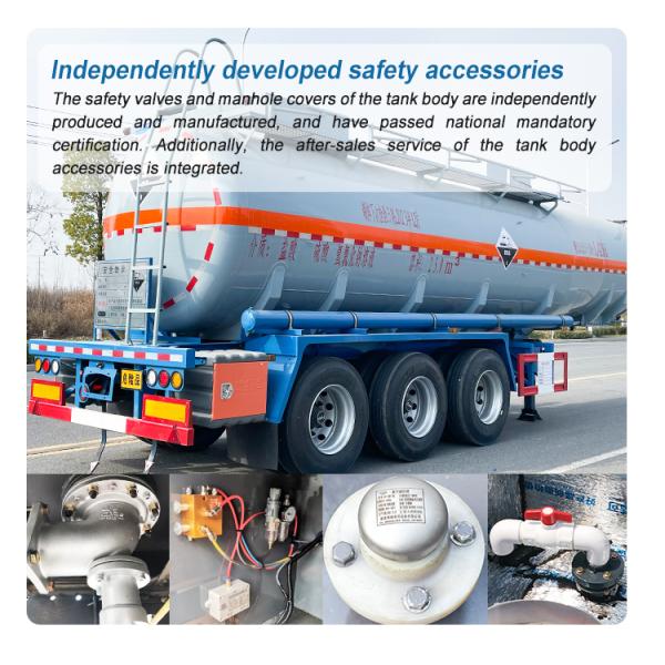 3 axles Large Tank Semi Trailer For Dangerous Chemical Liquid Transport 32T Max Payload